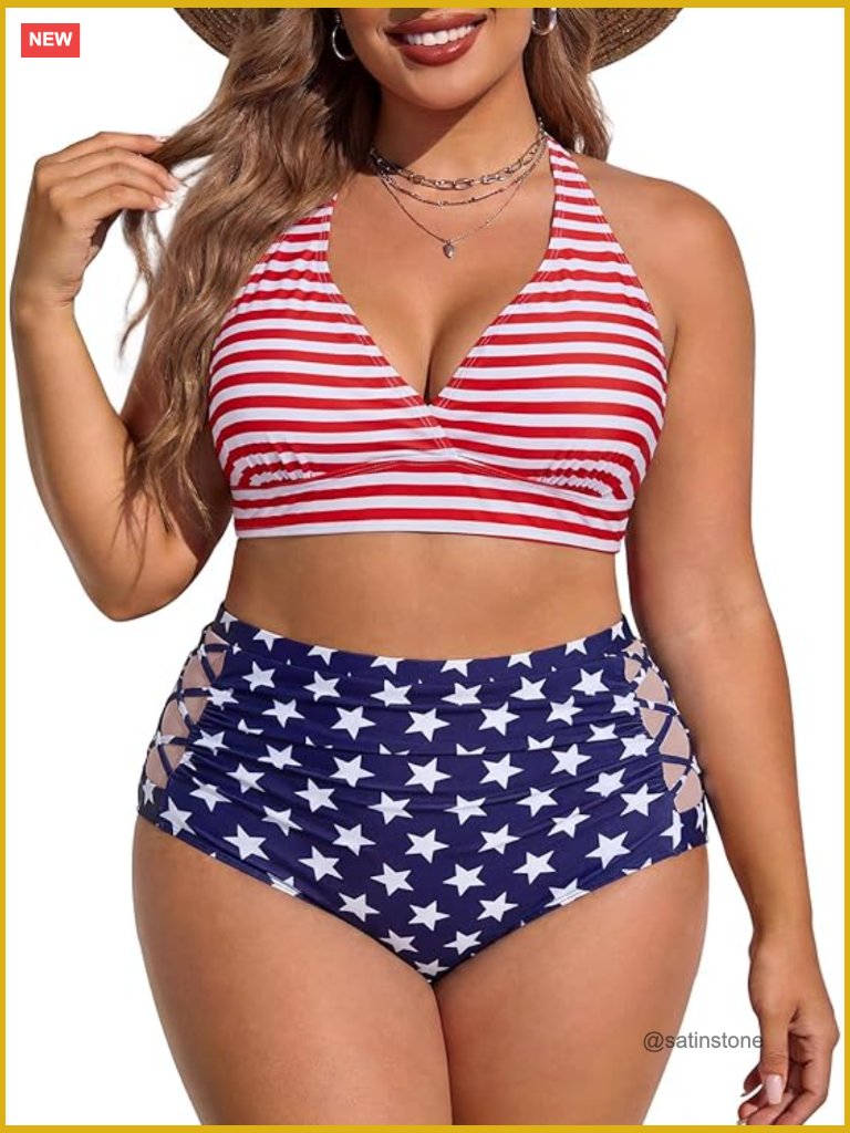 Women's Plus Size Bikini Set - Tummy Control High Waisted Swimsuits - Removable
